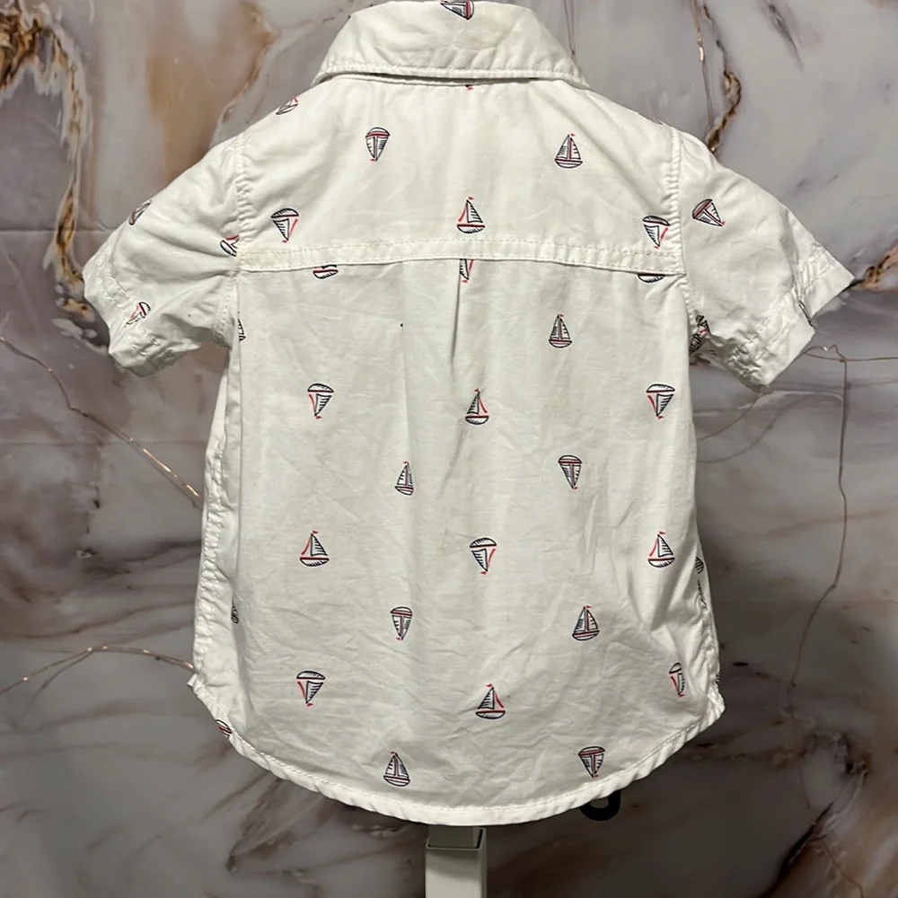 Carters Sailboat Collared Button Up Short Sleeve Red White and Blue Size 3 month - Picture 3 of 5